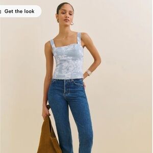 NWT Reformation Darci Linen Light Blue Floral Tank Top Sz 4